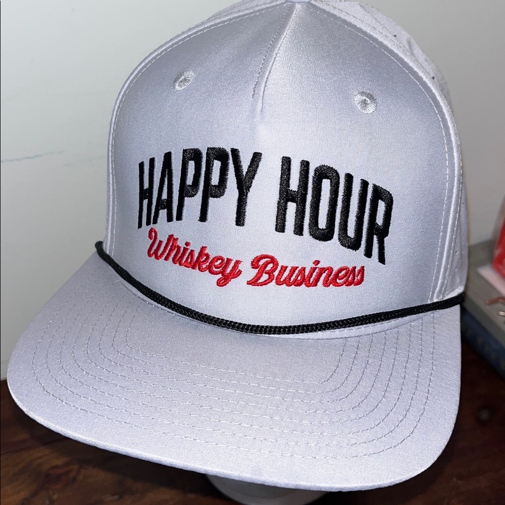 Gray HAPPY HOUR Whiskey Business Perforated Back Hi Crown SnapBack Hat Cap NEW